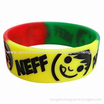 Silicone Bracelet, Broader with Debossed Logo and Color Filling